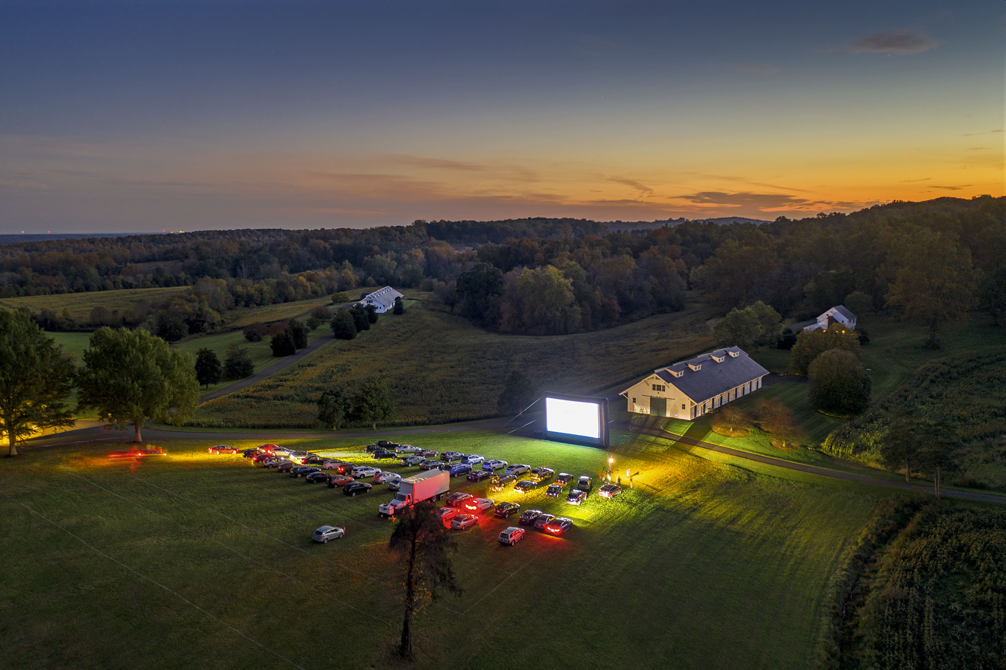 A drive-in movie event at Morven Farm during the 2020 Virginia Film Festival. (Photo by Sanjay Suchak, University Communications)