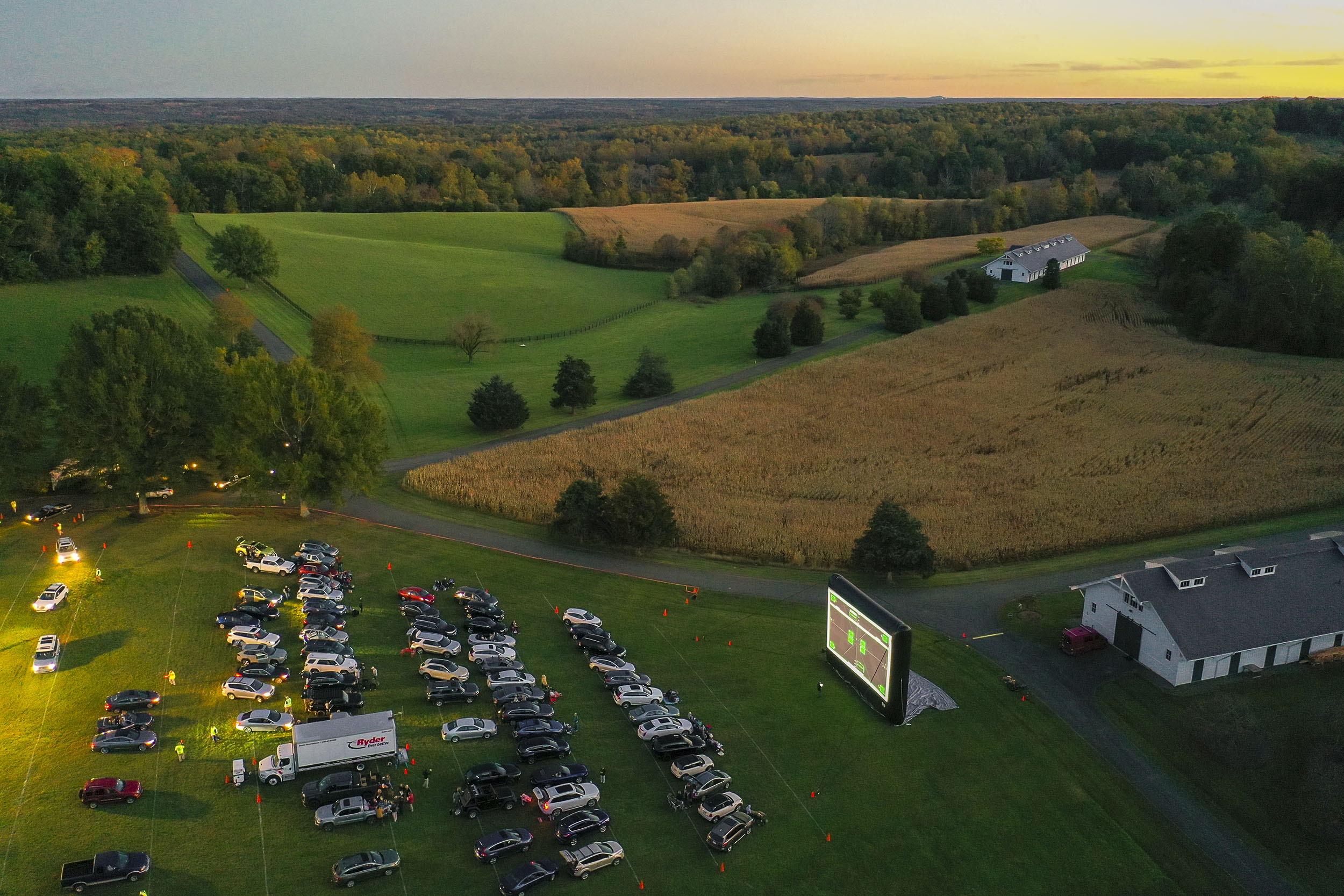 Drive-in movies at Morven Farm, first offered last year during the COVID-19 pandemic, returned to give families the option to watch films from their cars in an idyllic rural setting. (Photo by Jack Looney)