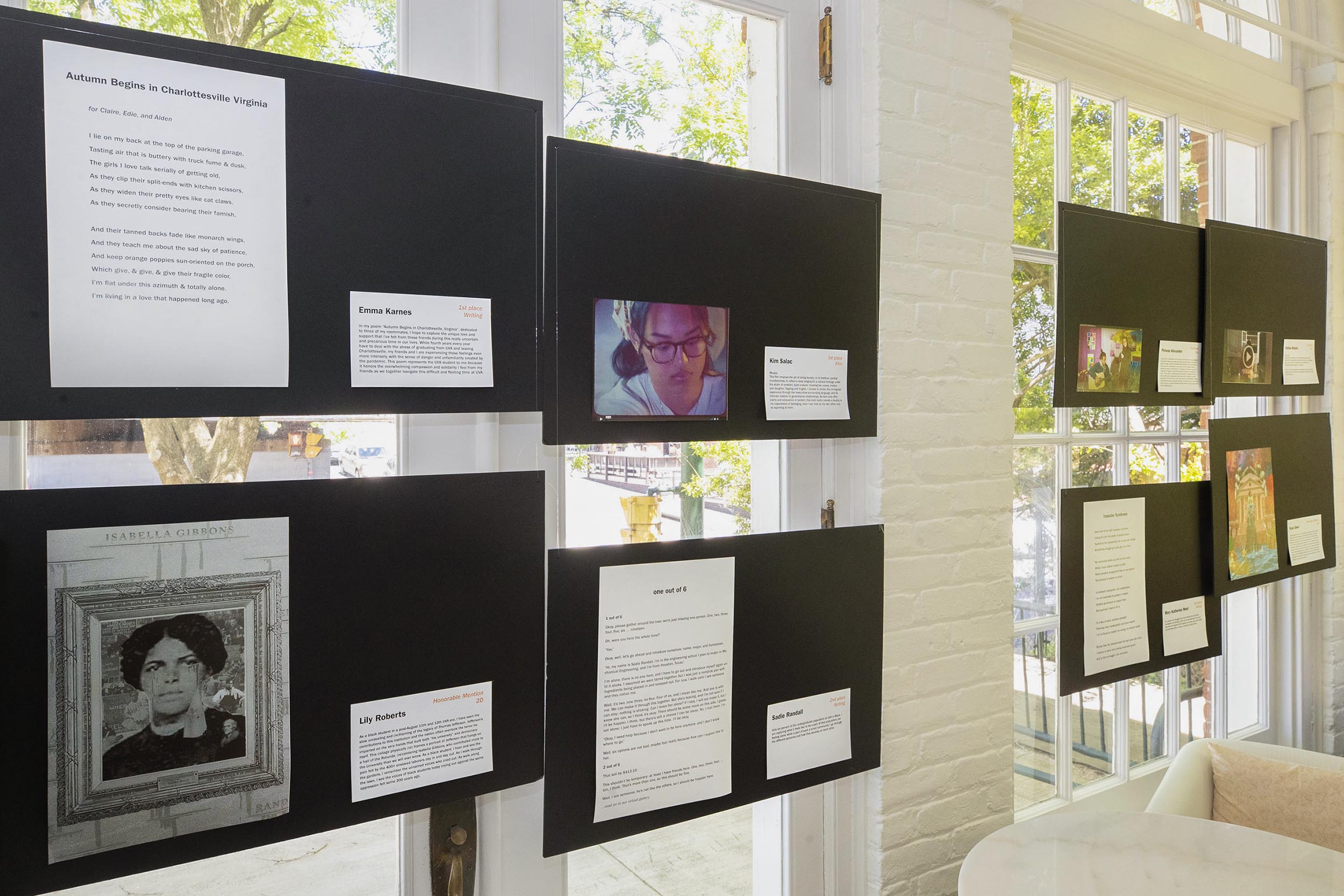 An exhibition is on display – and also online – of the winning entries in the art competition held by the Maxine Platzer Lynn Women’s Center to (re)present UVA students. (Photo by Dan Addison, University Communications)