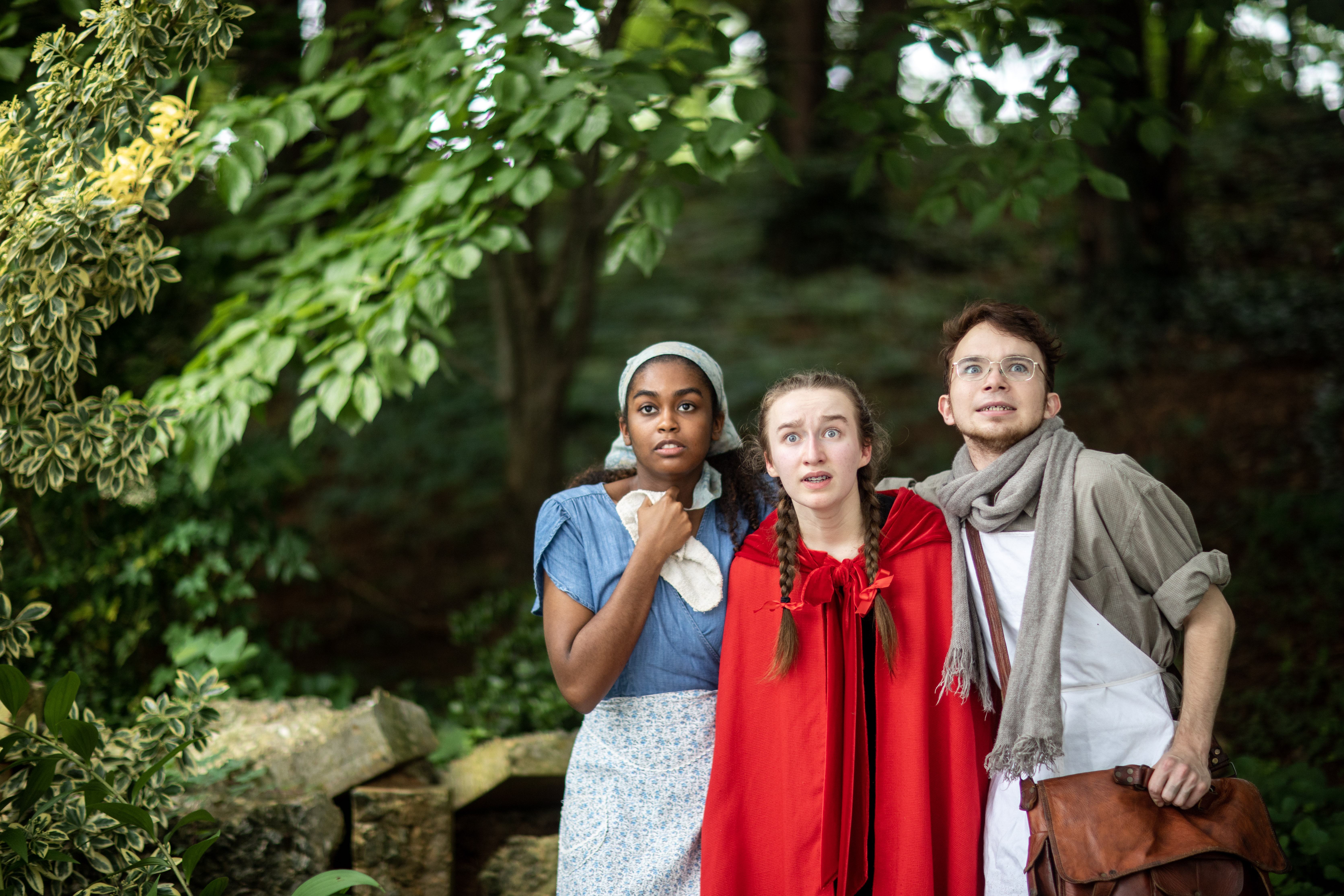  (L to R) Chloe Rogers as Cinderella, Hope King as Little Red Riding Hood, and Ezra Smith as The Baker. Photo by Jannatul Pramanik Photography.