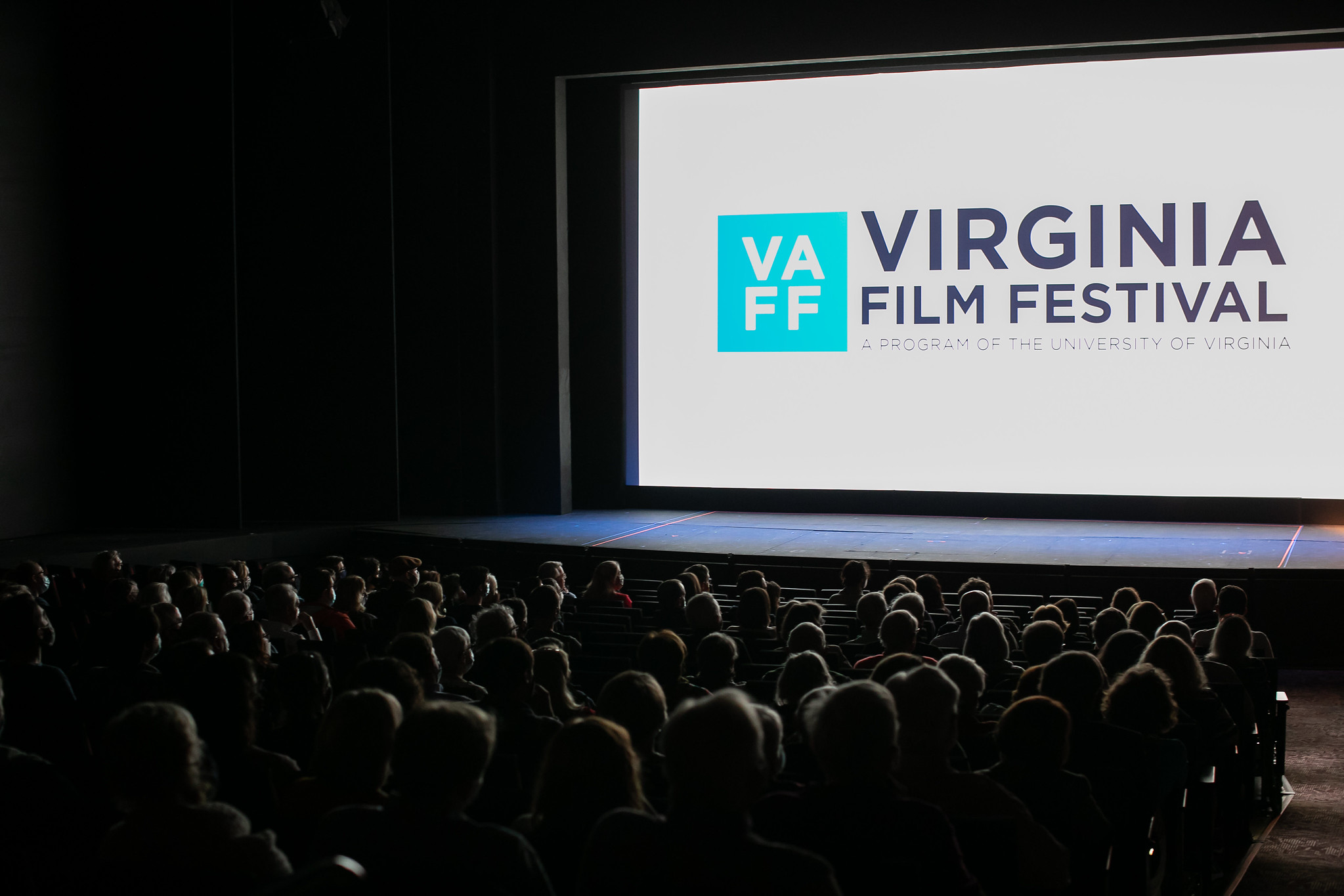 VAFF Logo on a screen in a dark theatre with an audience. Photo by Jack Looney