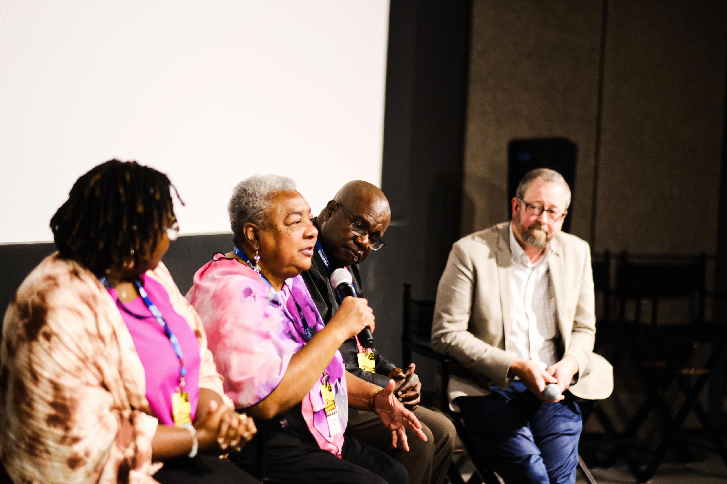 An image of panelists sitting at the Virginia Film Festival