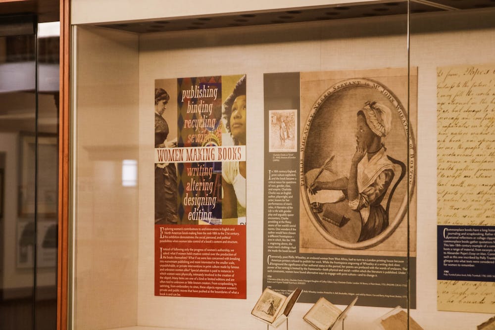 An image of the exhibit “Women Making Books”