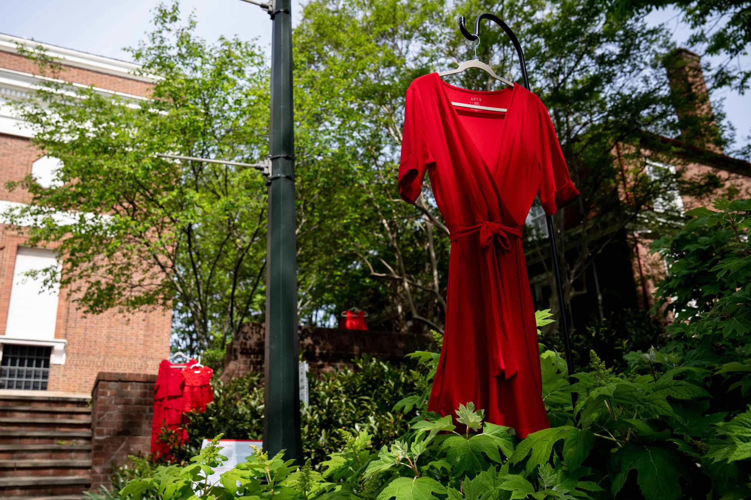 an image of hanging red dresses