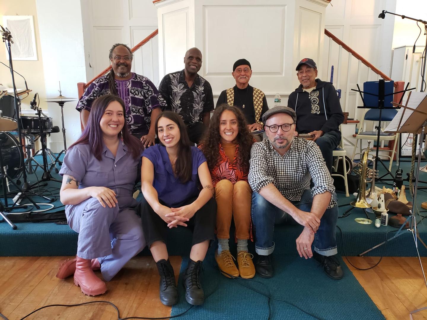 Bill Cole & the Untempered Ensemble (Top Left: Ras Moshe, Joseph Daley, Bill Cole, Warren Smith | Bottom Left: Olivia Shortt, Mali Obomsawin, Althea SullyCole, & Taylor Ho Bynum)