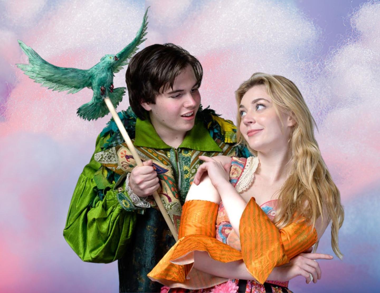 Barbarina (Maya Berry) wonders if this mysterious feathered friend (Jack Wolff) will help her find a happy ending in this fantastical 18th century tale, The Green Bird. Photo Credit: Michael Bailey Photography