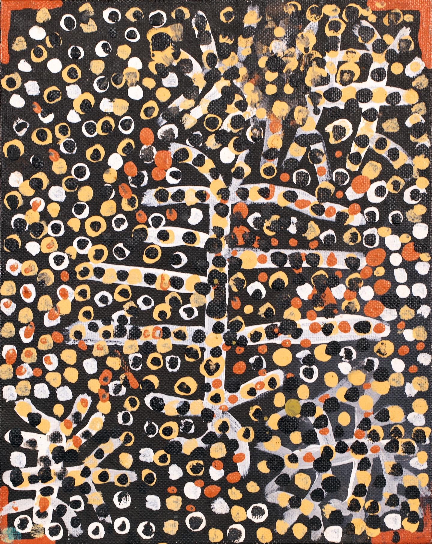 Emily Kam Kngwarray, Untitled, 1989, acrylic on canvas board, 10 x 8 in. (25.4 x 20.3 cm). Kluge-Ruhe Aboriginal Art Collection. Gift of Gerald and Mary Bruntrom, 2024.